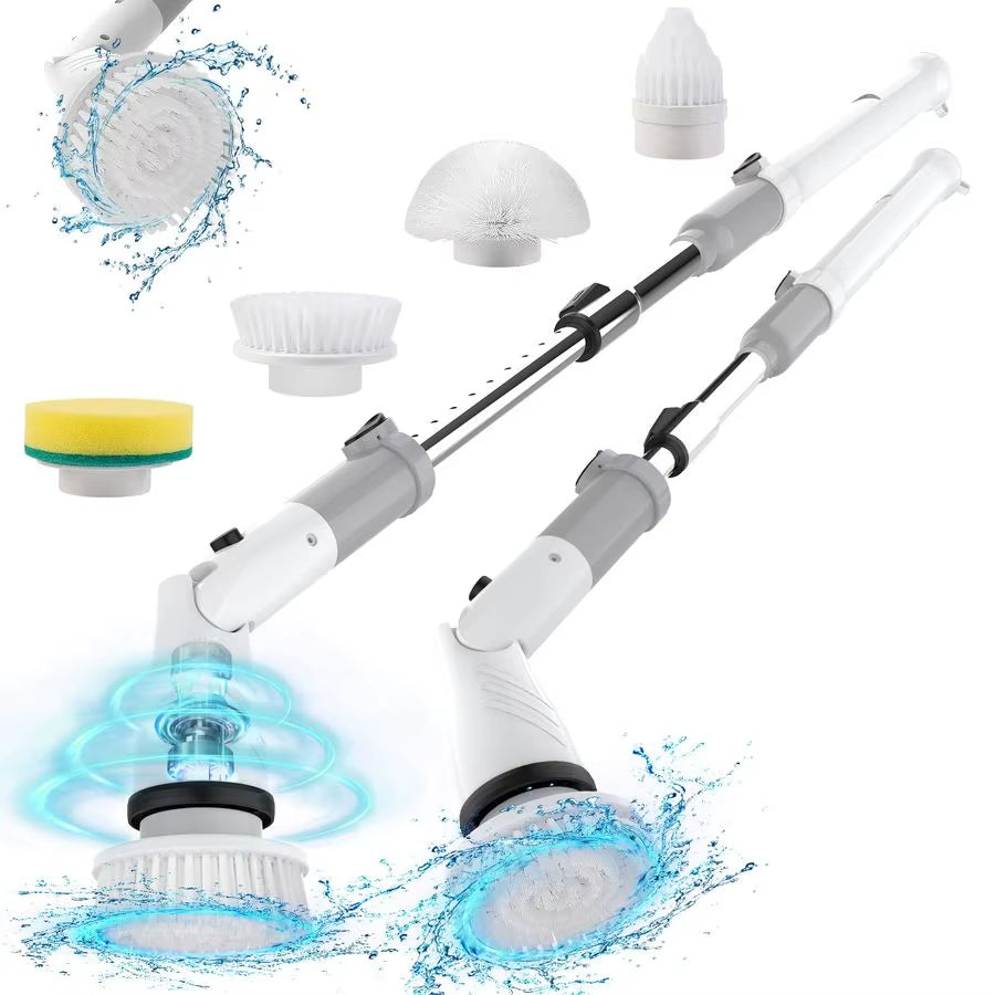 Spin Scrubber, Cordless Power Brush Floor Scrubber with Adjustable Extension Arm and 4 Replaceable Bathroom Cleaning Brush Heads
